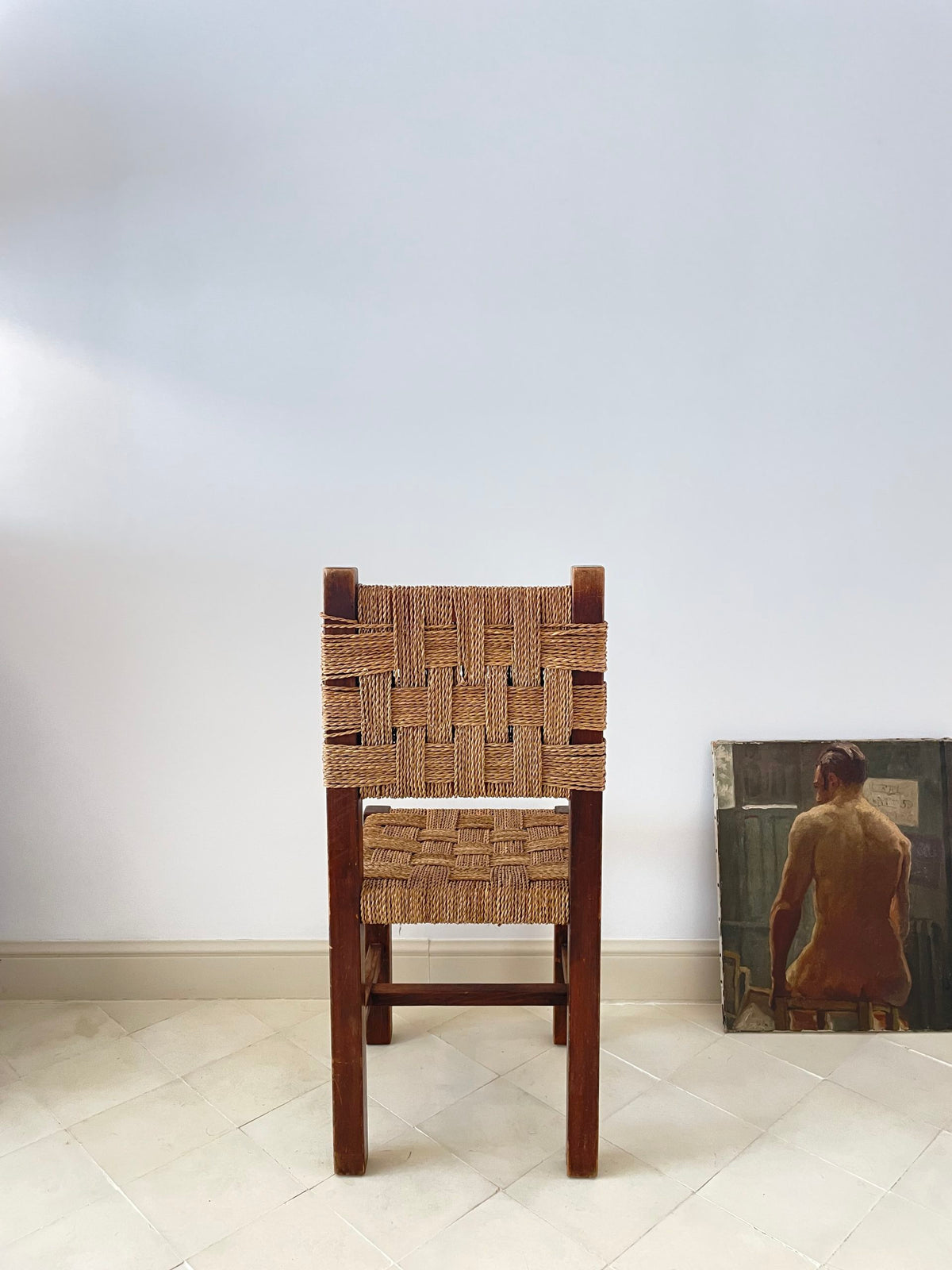 Conjunto de quatro sillas de comedor de haya y cuerda