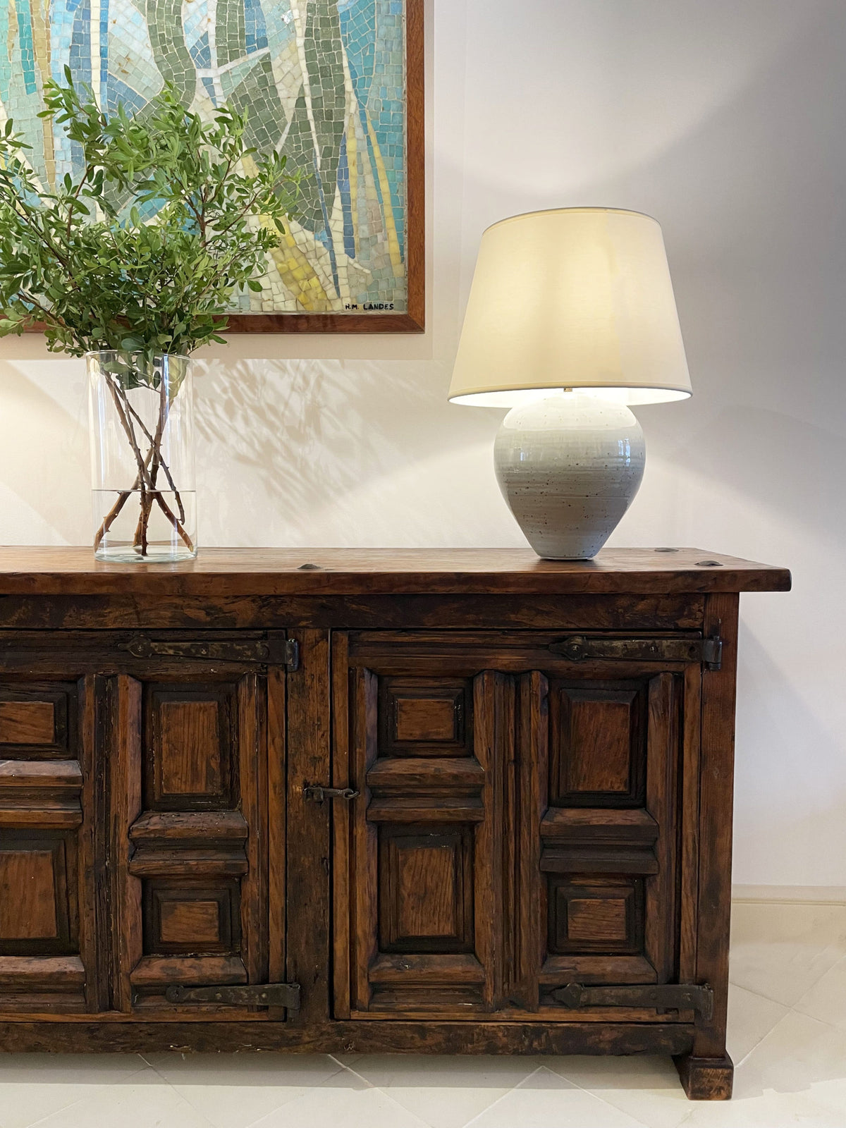Solid aok and wrought iron sideboard