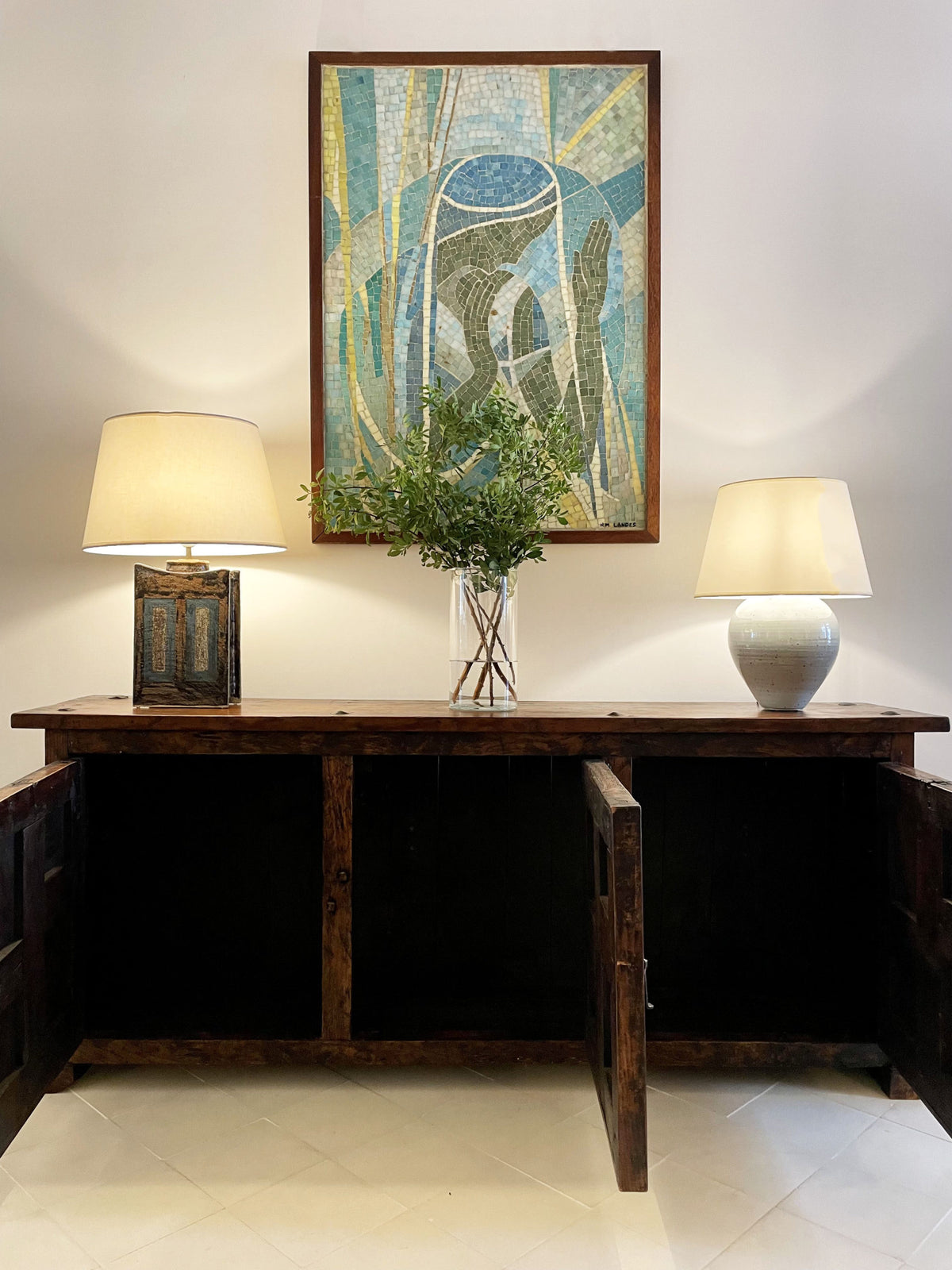 Solid aok and wrought iron sideboard