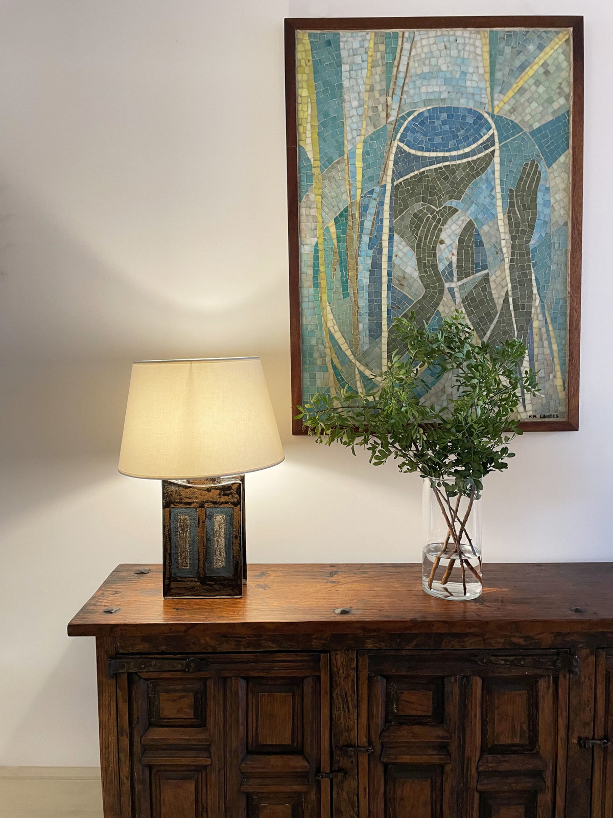 Lampe en céramique émaillée et peinte à la main
