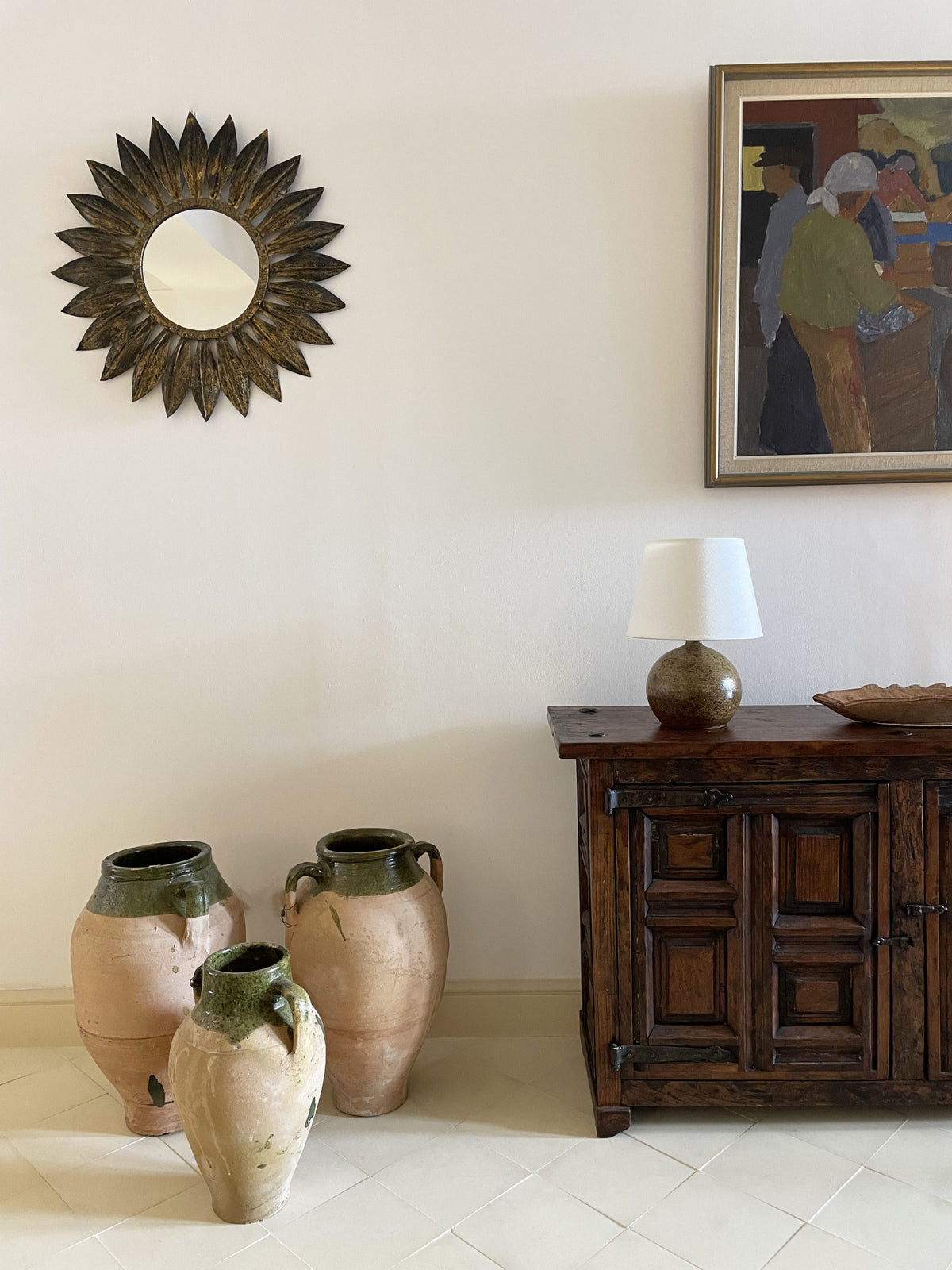 Large terracotta and green enameled jar