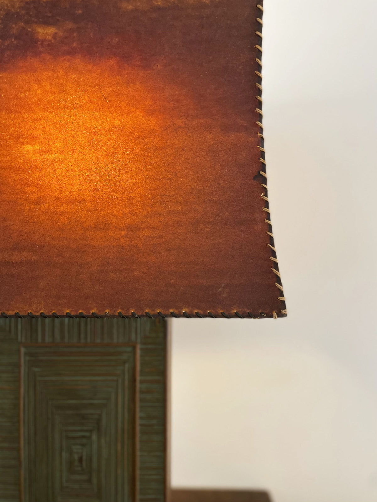 Tall oak lamp with original leather shade
