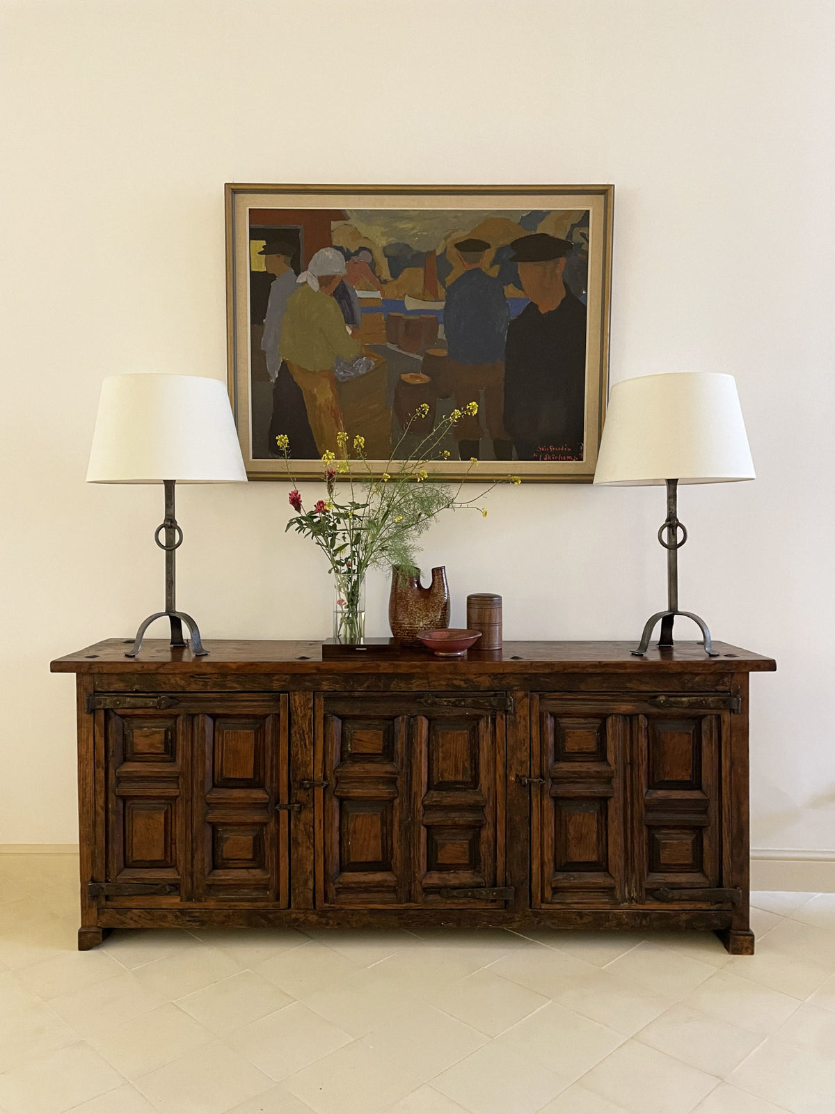Paire de lampes à poser en fer forgé