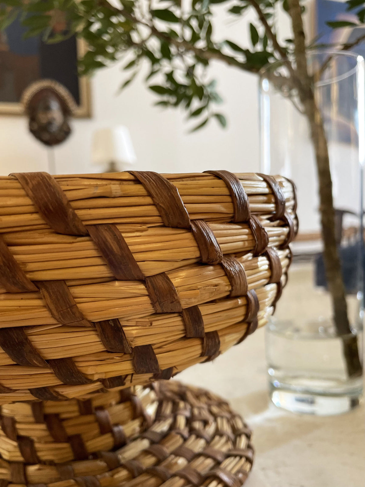 Pair of woven straw bowls