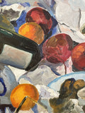 Nature morte aux bouteilles, huîtres et fruits