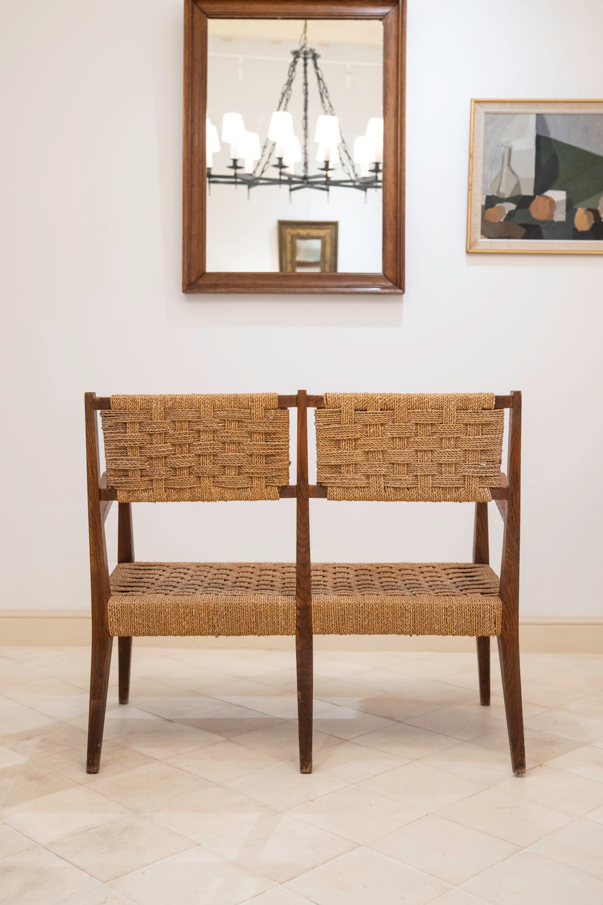 Two seater oak and sisal bench