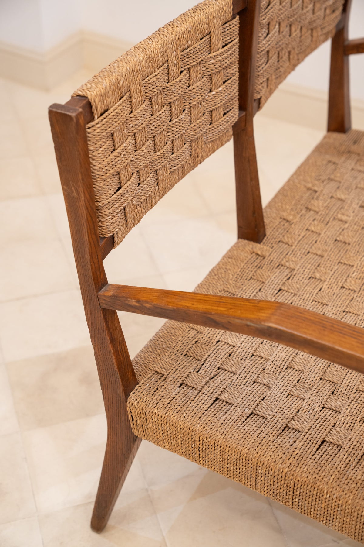 Two seater oak and sisal bench