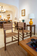 Pair of straw and beechwood armchairs