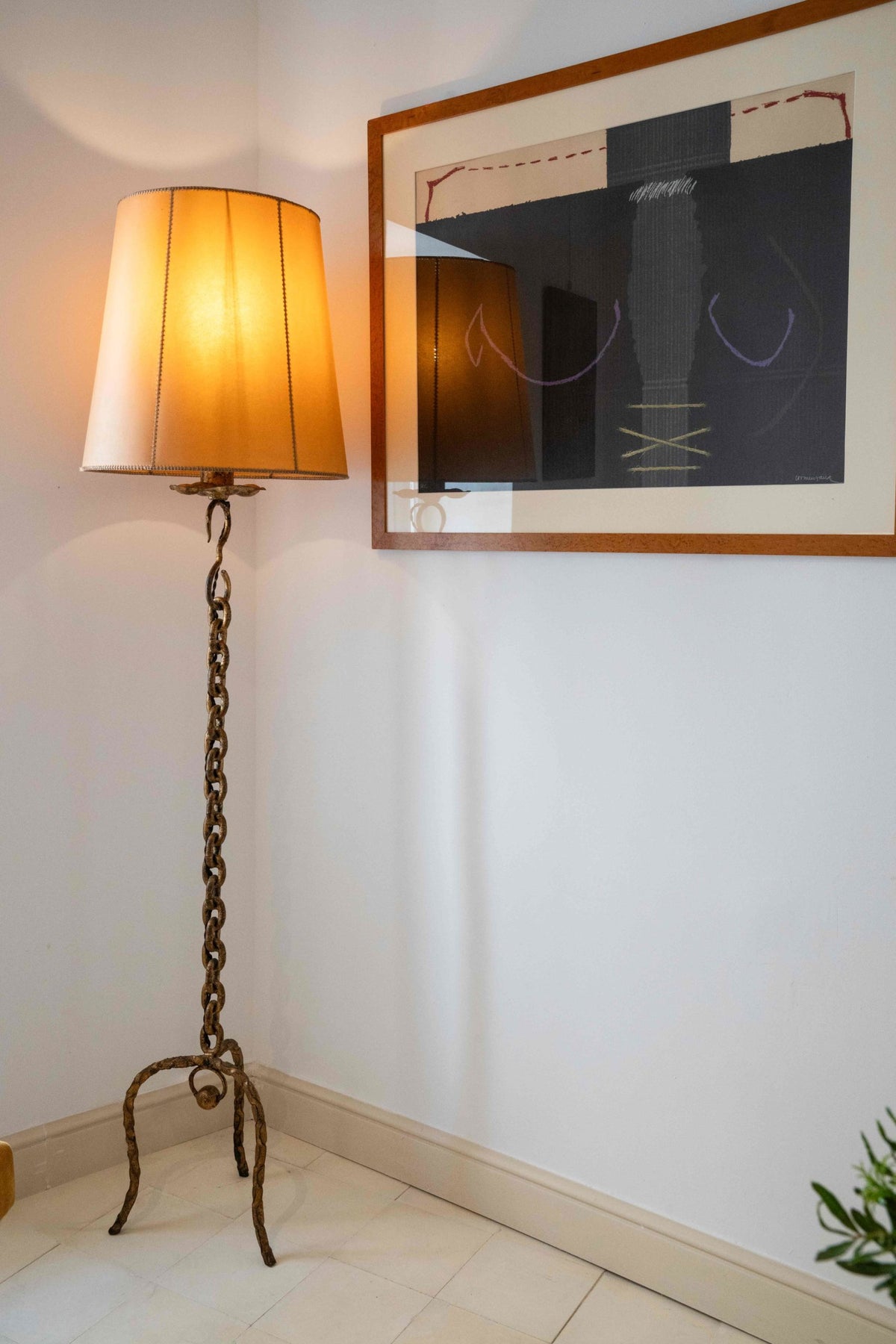 Gilded wrought iron floor lamp