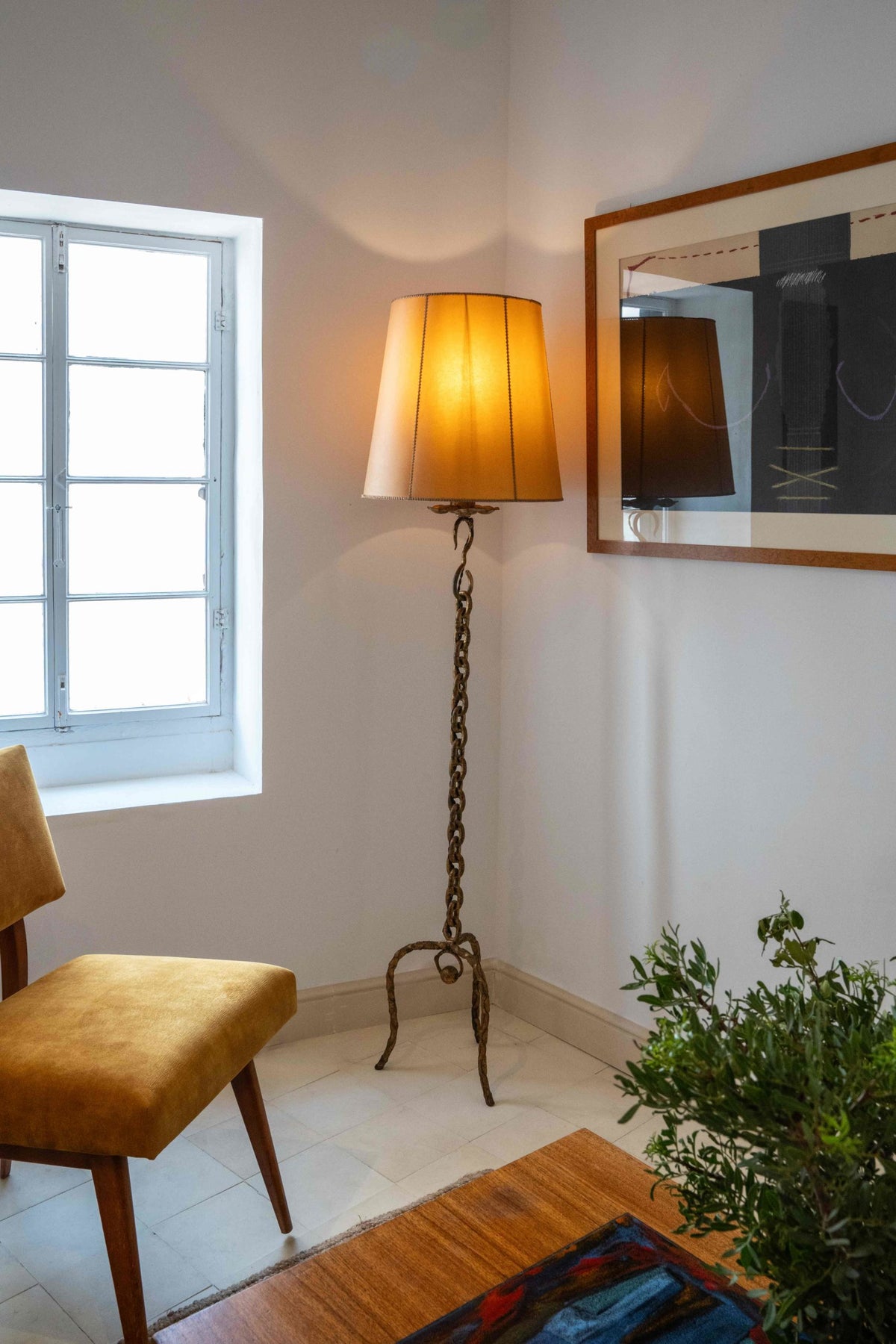 Gilded wrought iron floor lamp