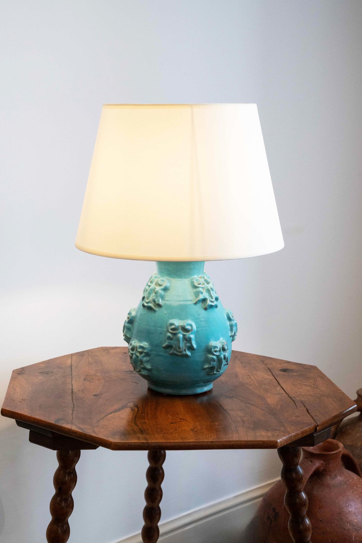 Turquoise blue glazed ceramic lamp