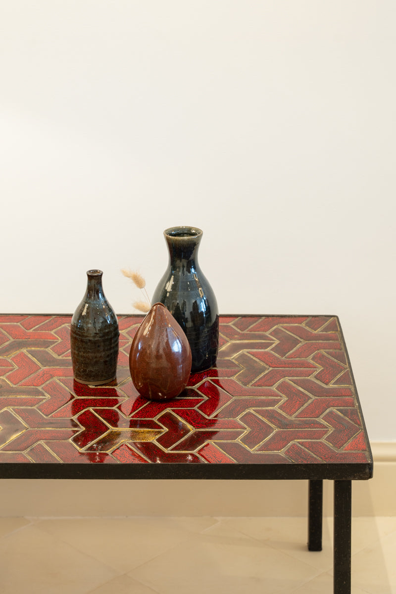 Table basse en fer forgé et céramique émaillée