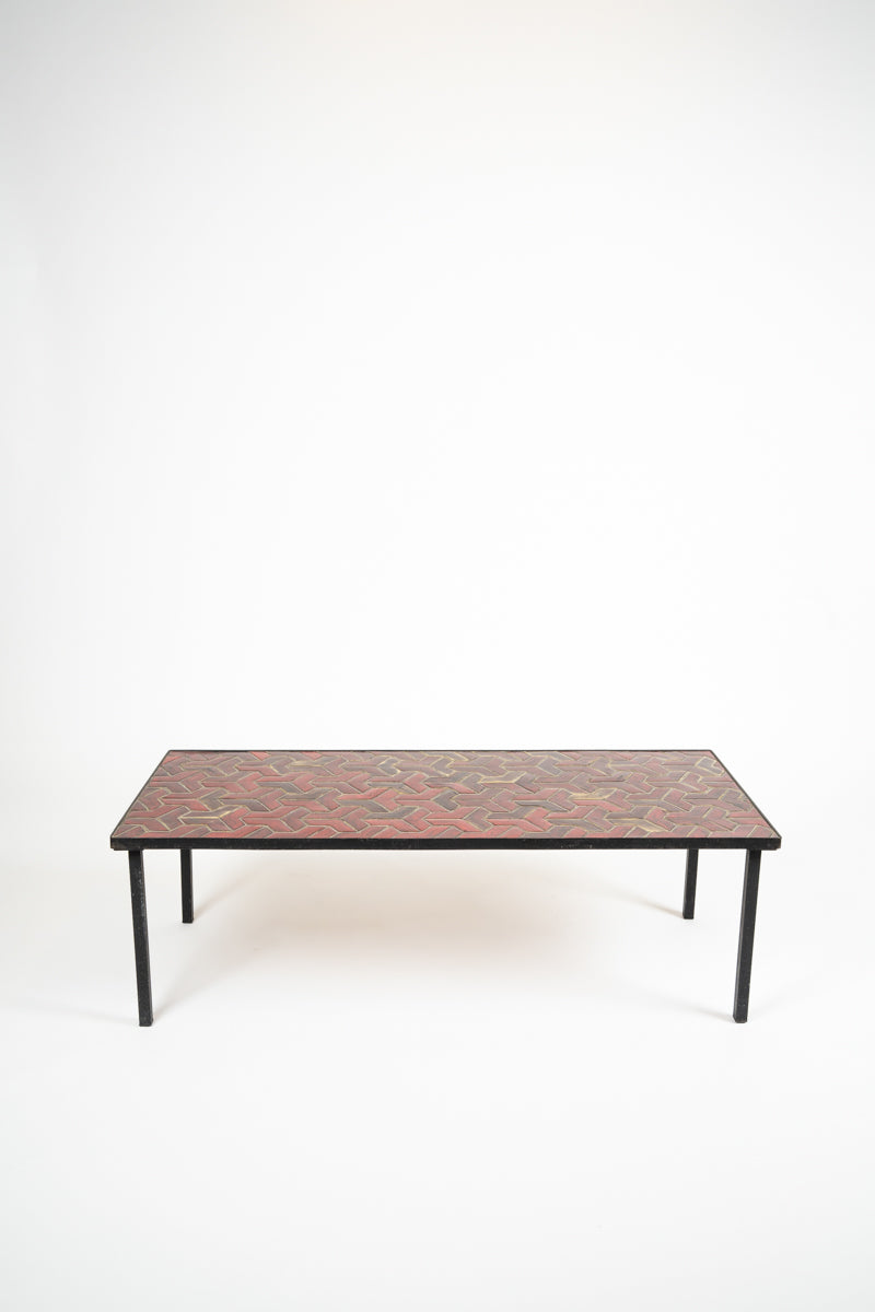 Table basse en fer forgé et céramique émaillée