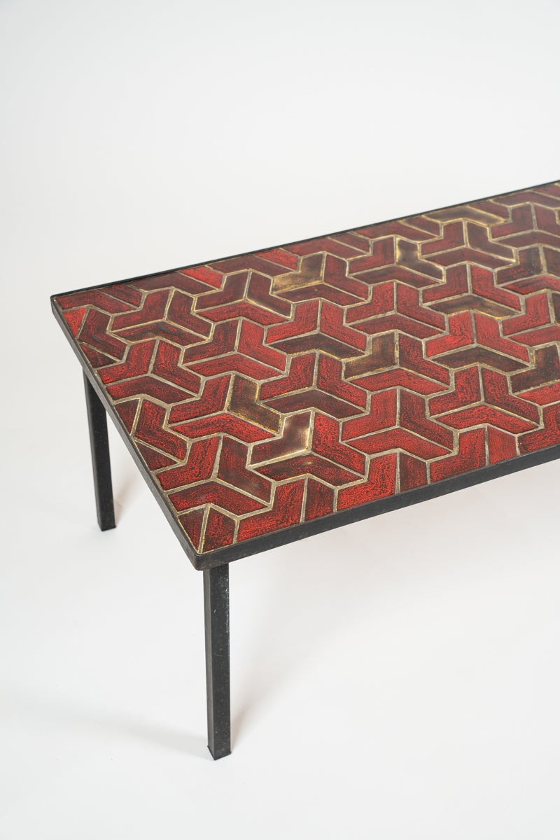 Table basse en fer forgé et céramique émaillée