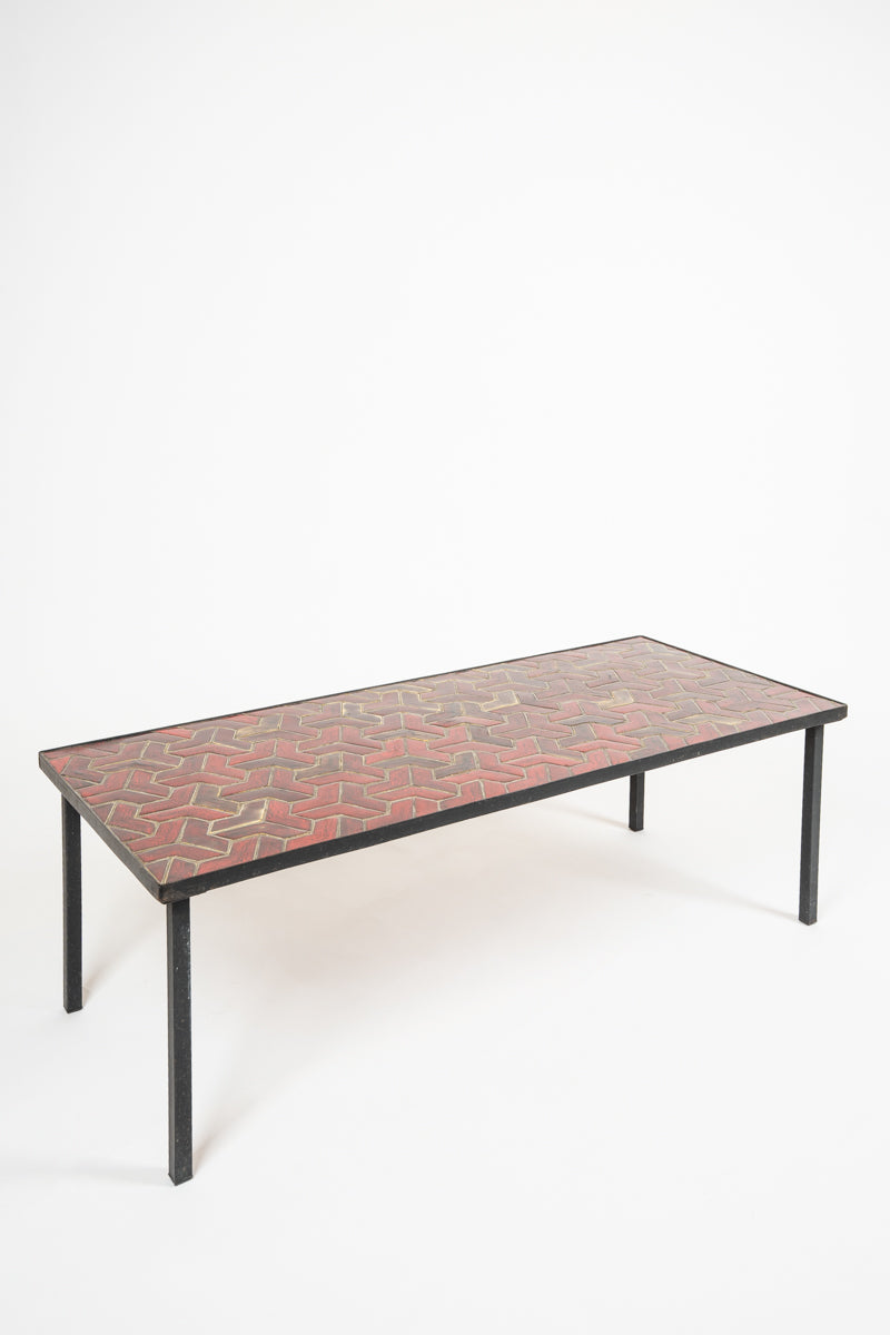 Table basse en fer forgé et céramique émaillée
