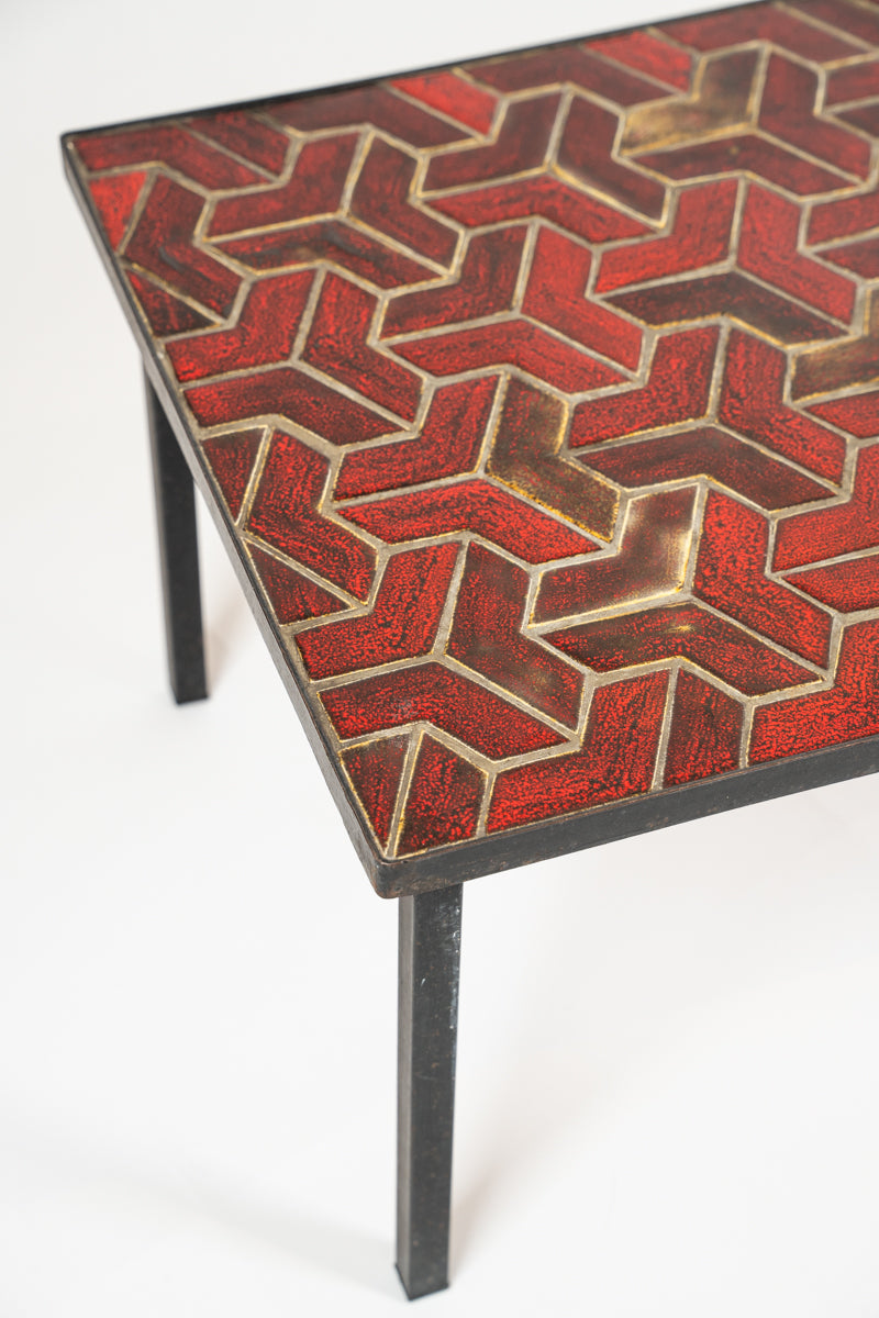 Table basse en fer forgé et céramique émaillée