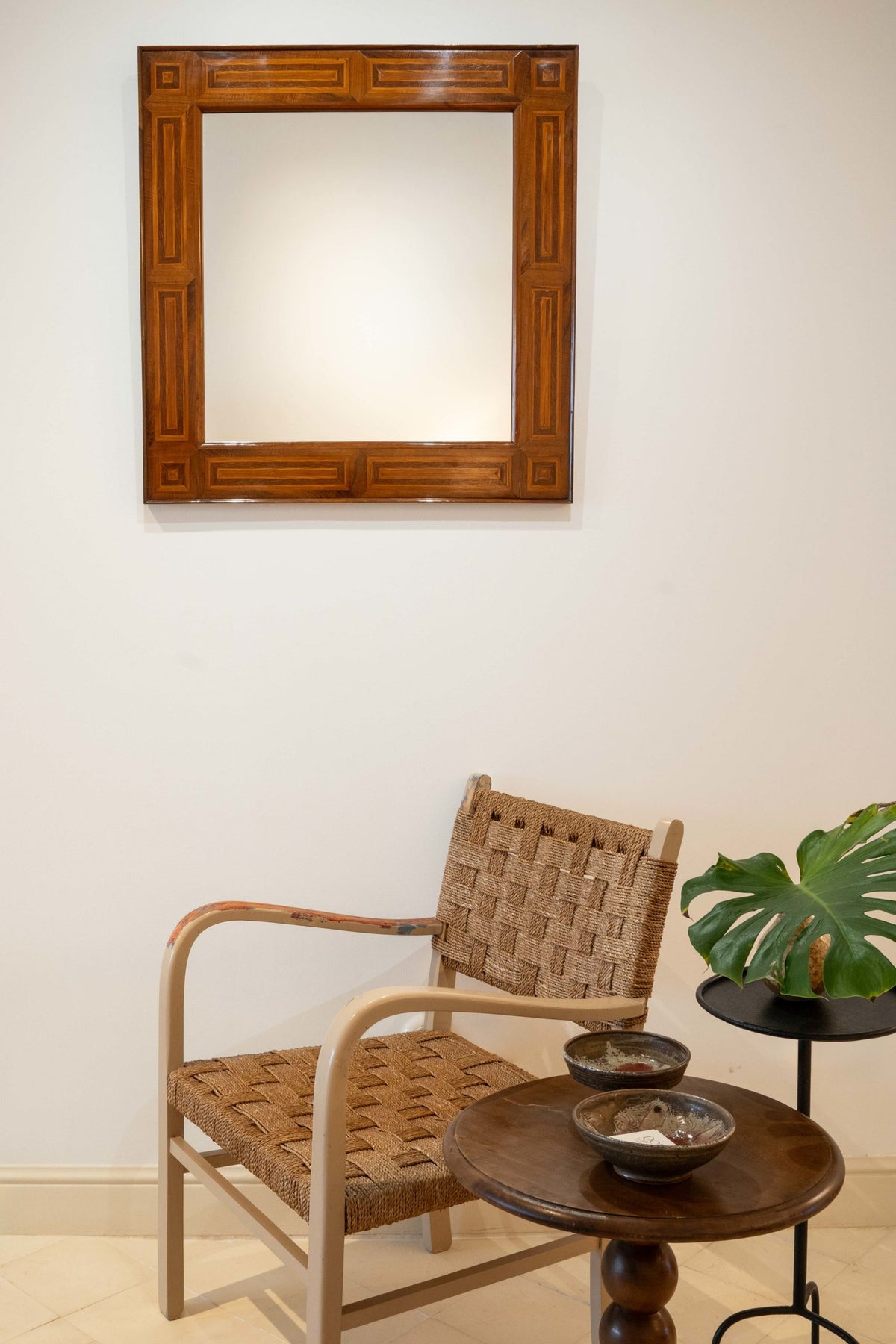 Oak and walnut parquetry mirror