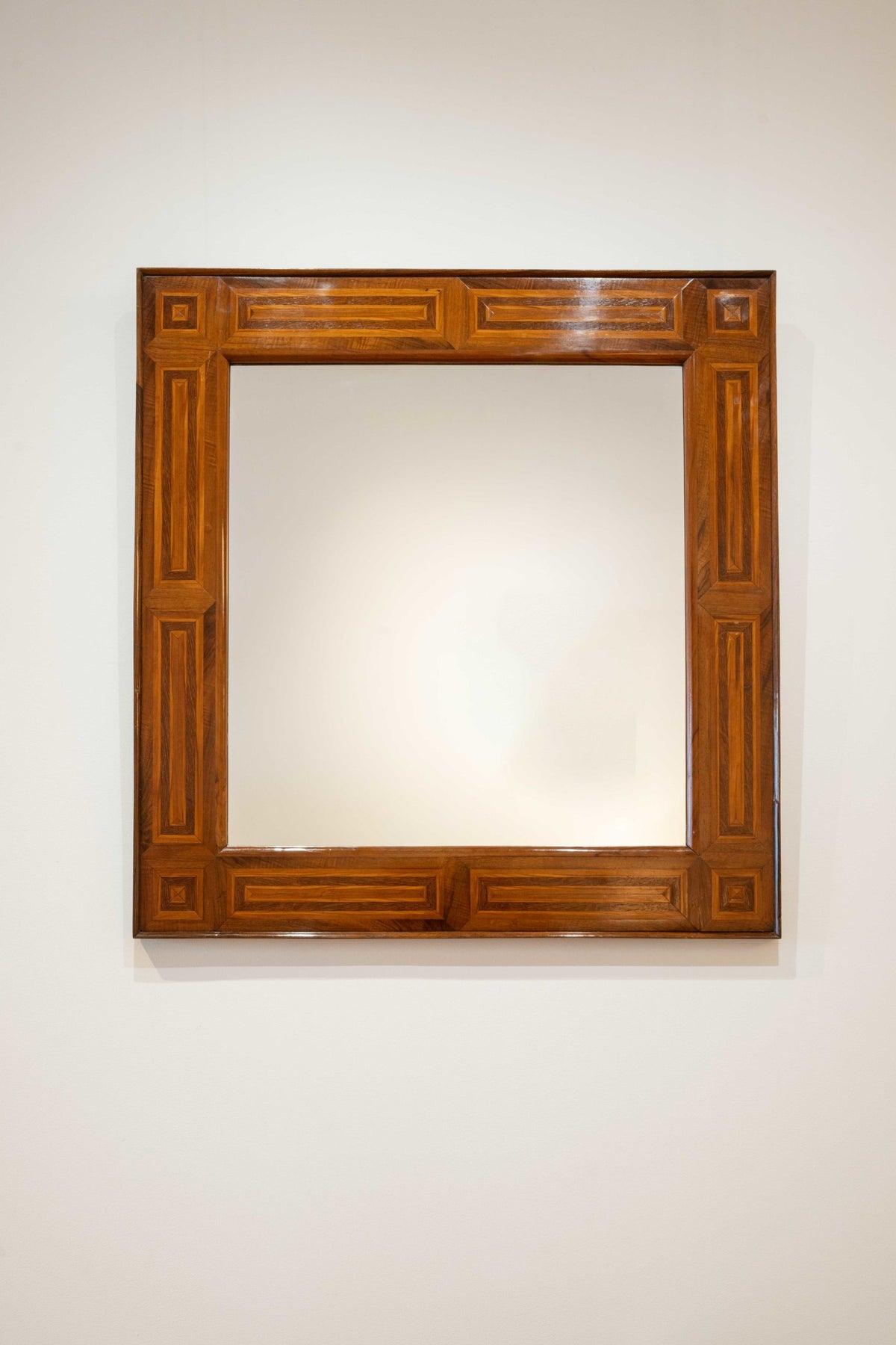 Oak and walnut parquetry mirror