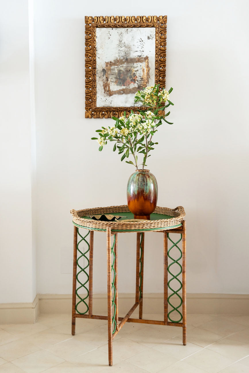 Rattan and bamboo side table
