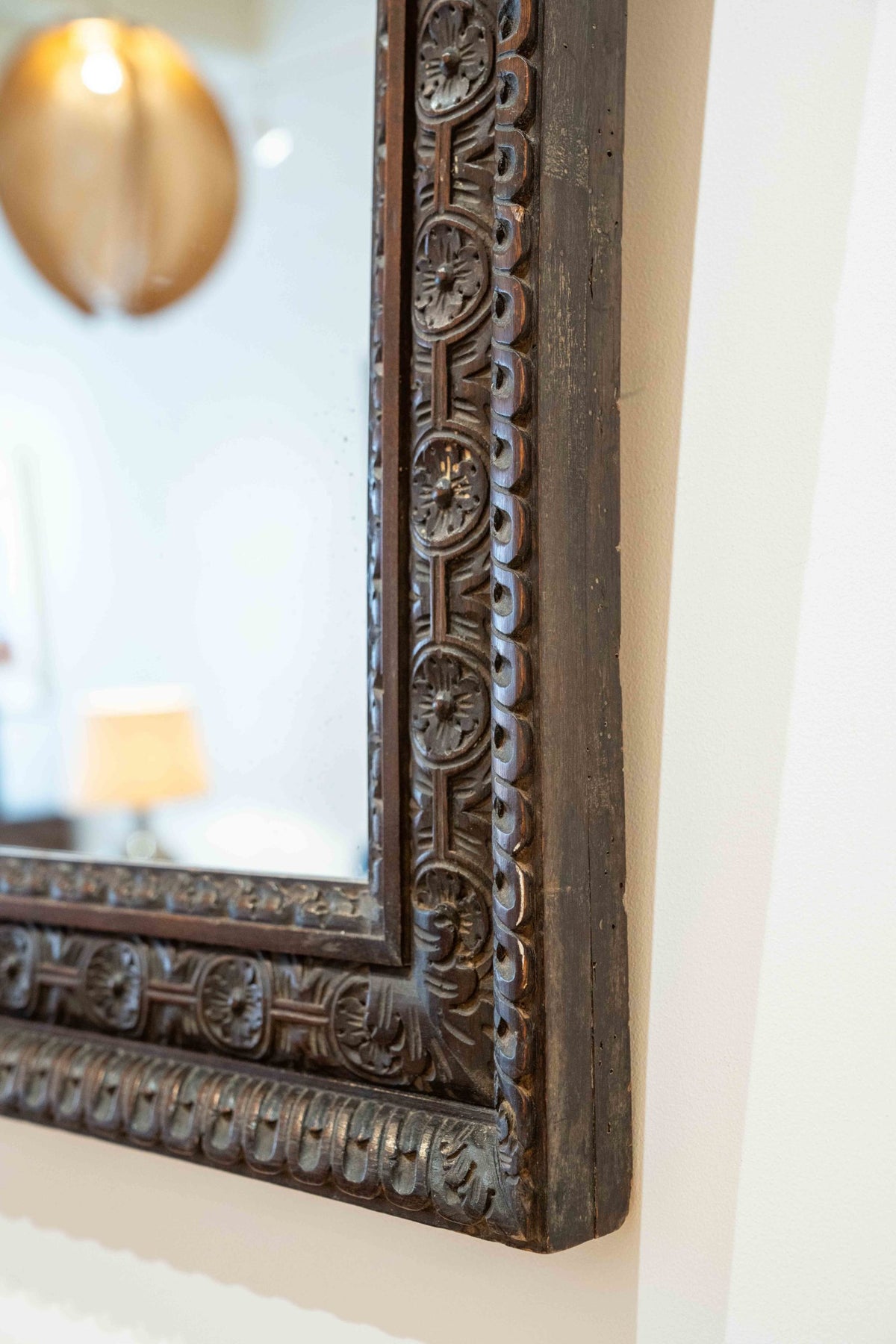 Carved oak mirror