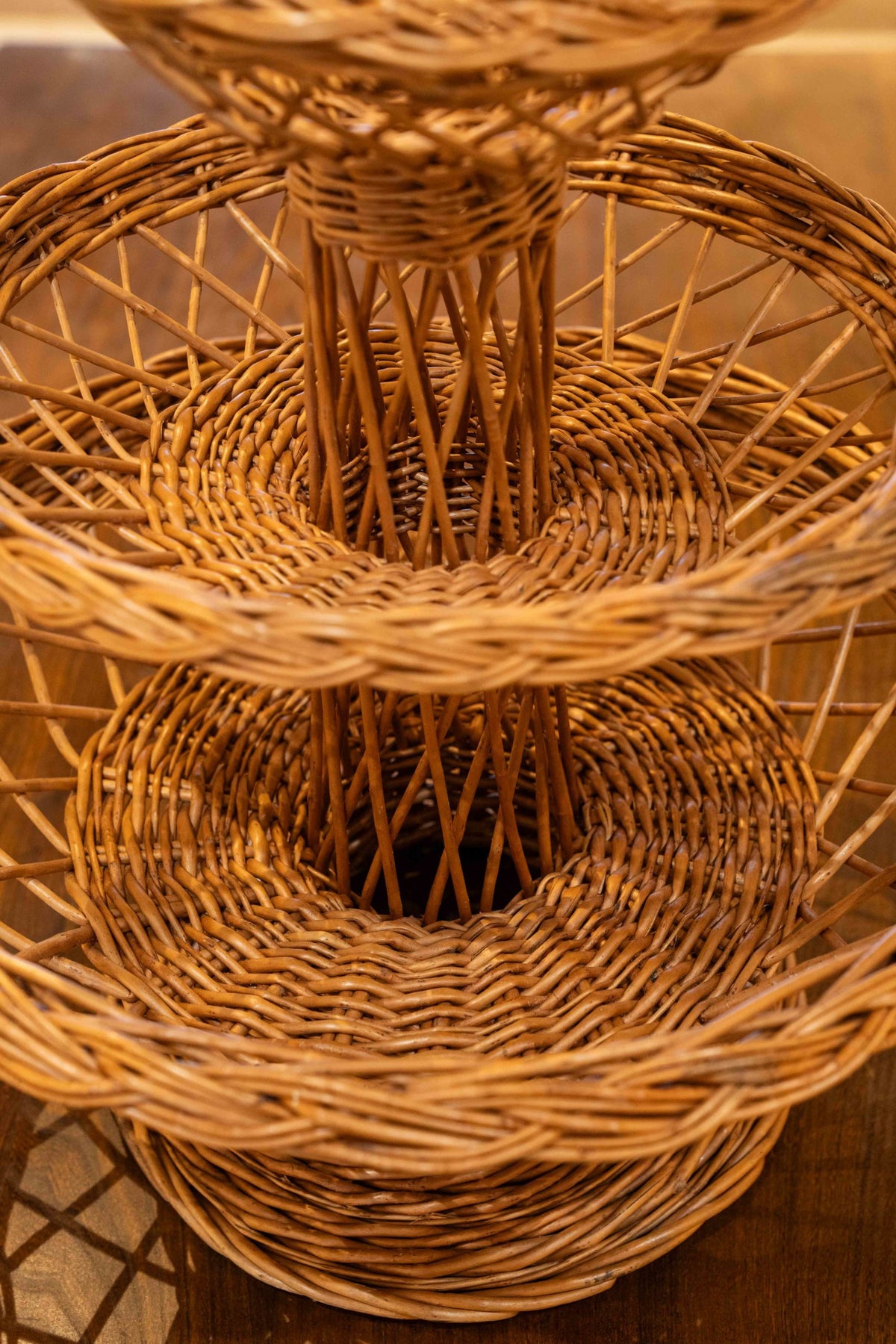 Three-tiered wicker basket