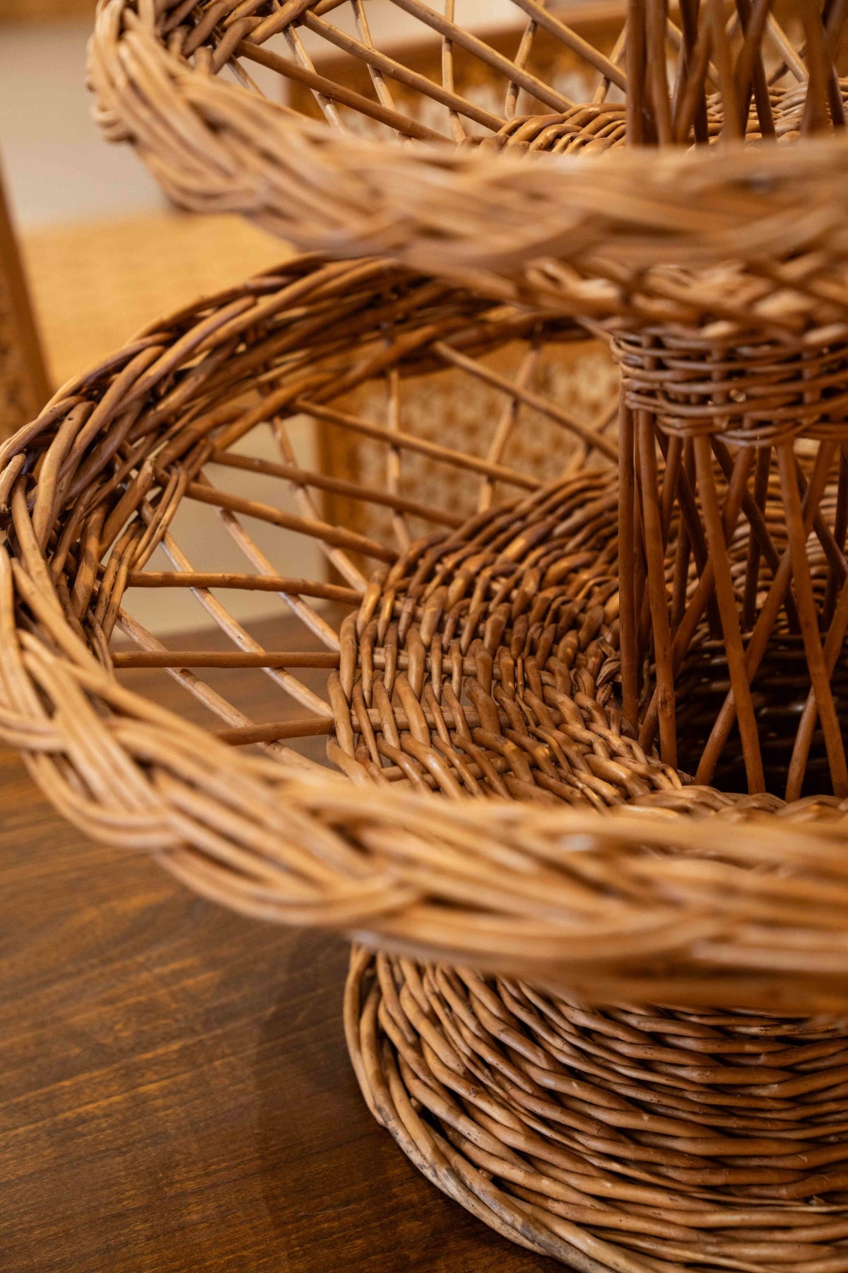 Three-tiered wicker basket