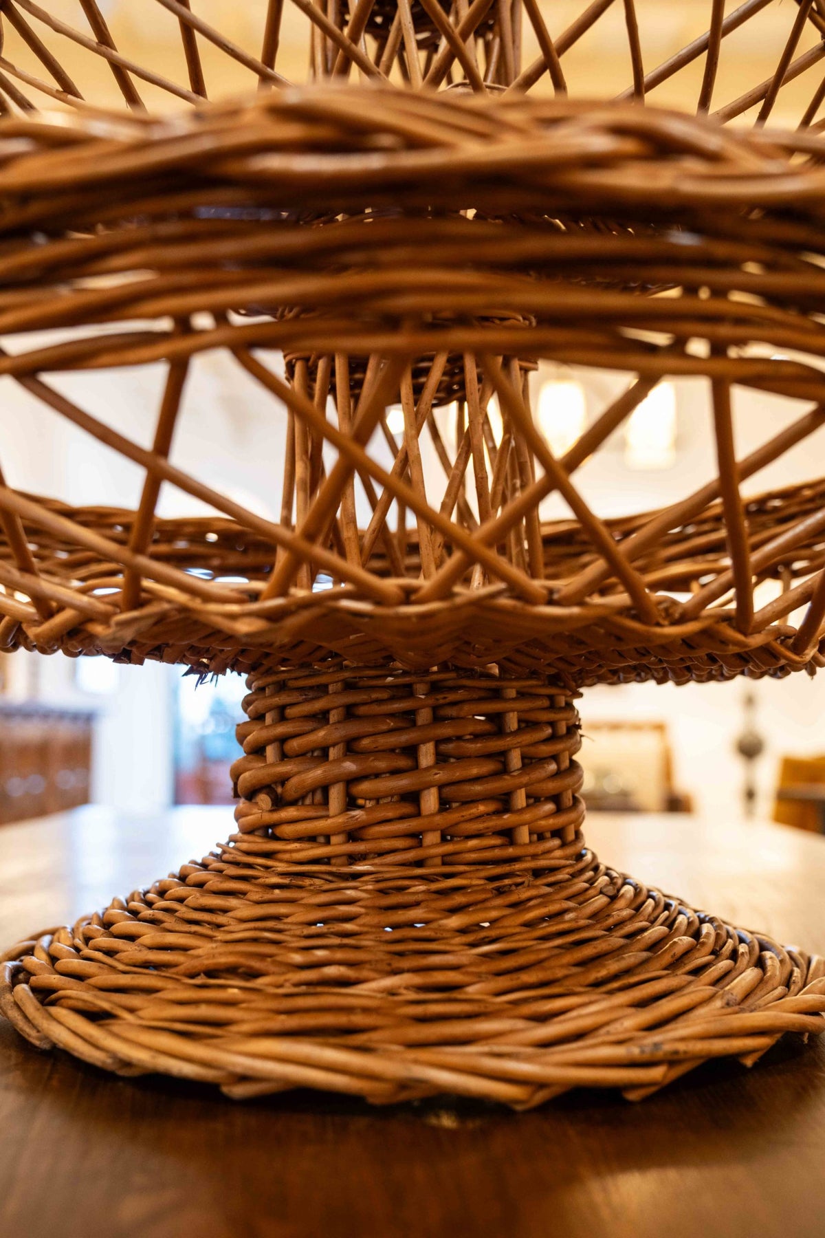 Three-tiered wicker basket