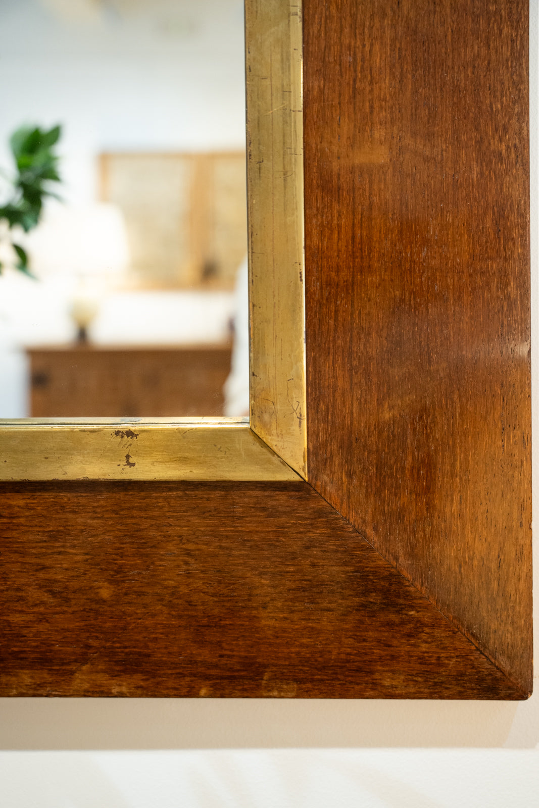 Large oak and brass mirror