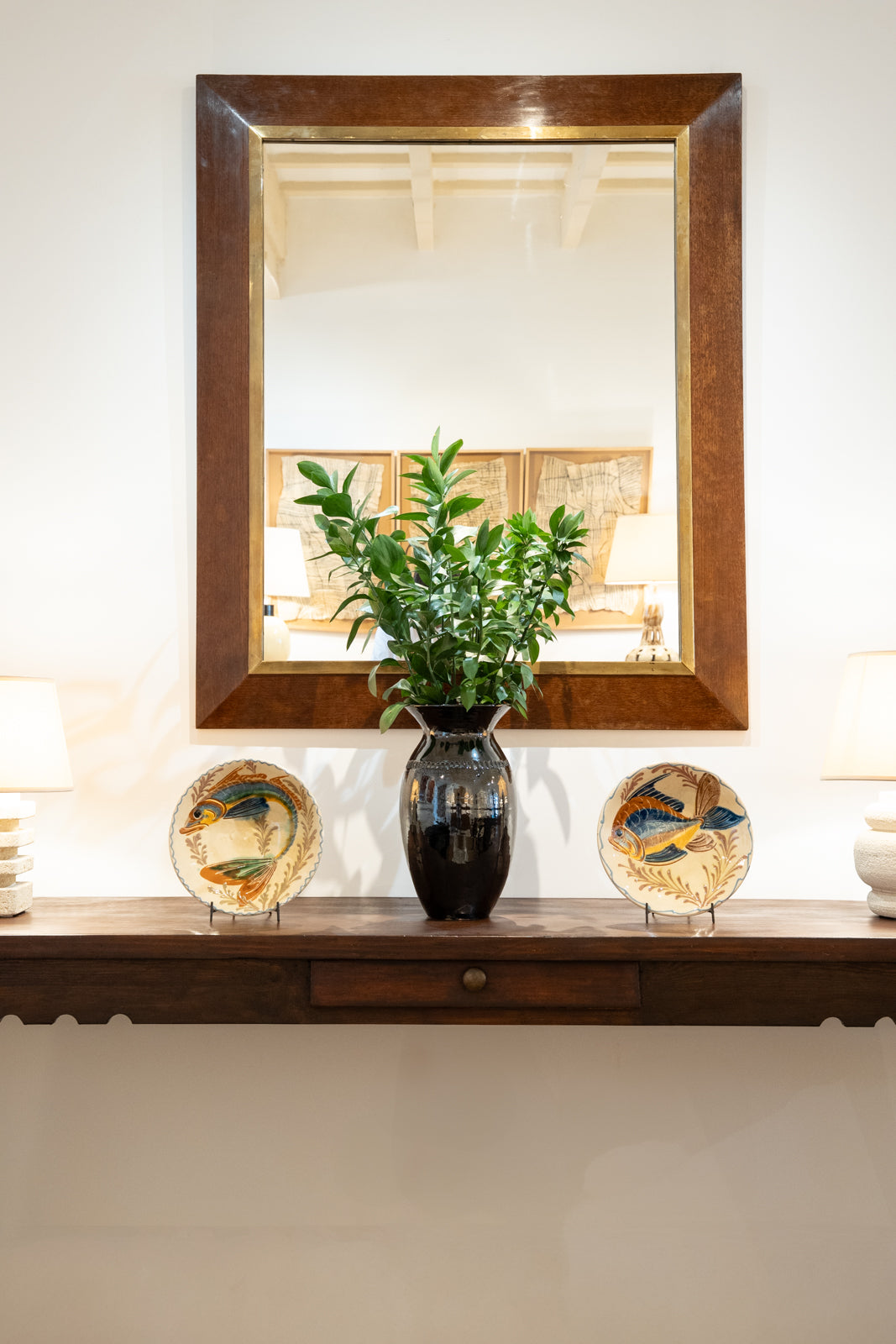 Large oak and brass mirror