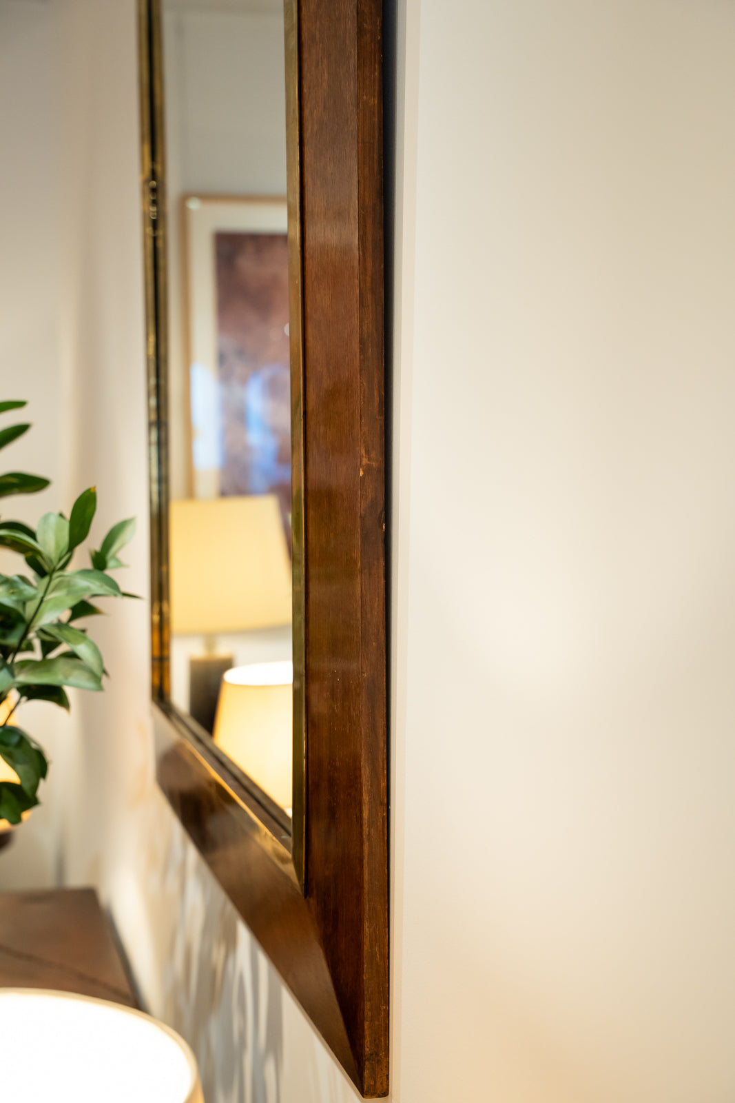 Large oak and brass mirror