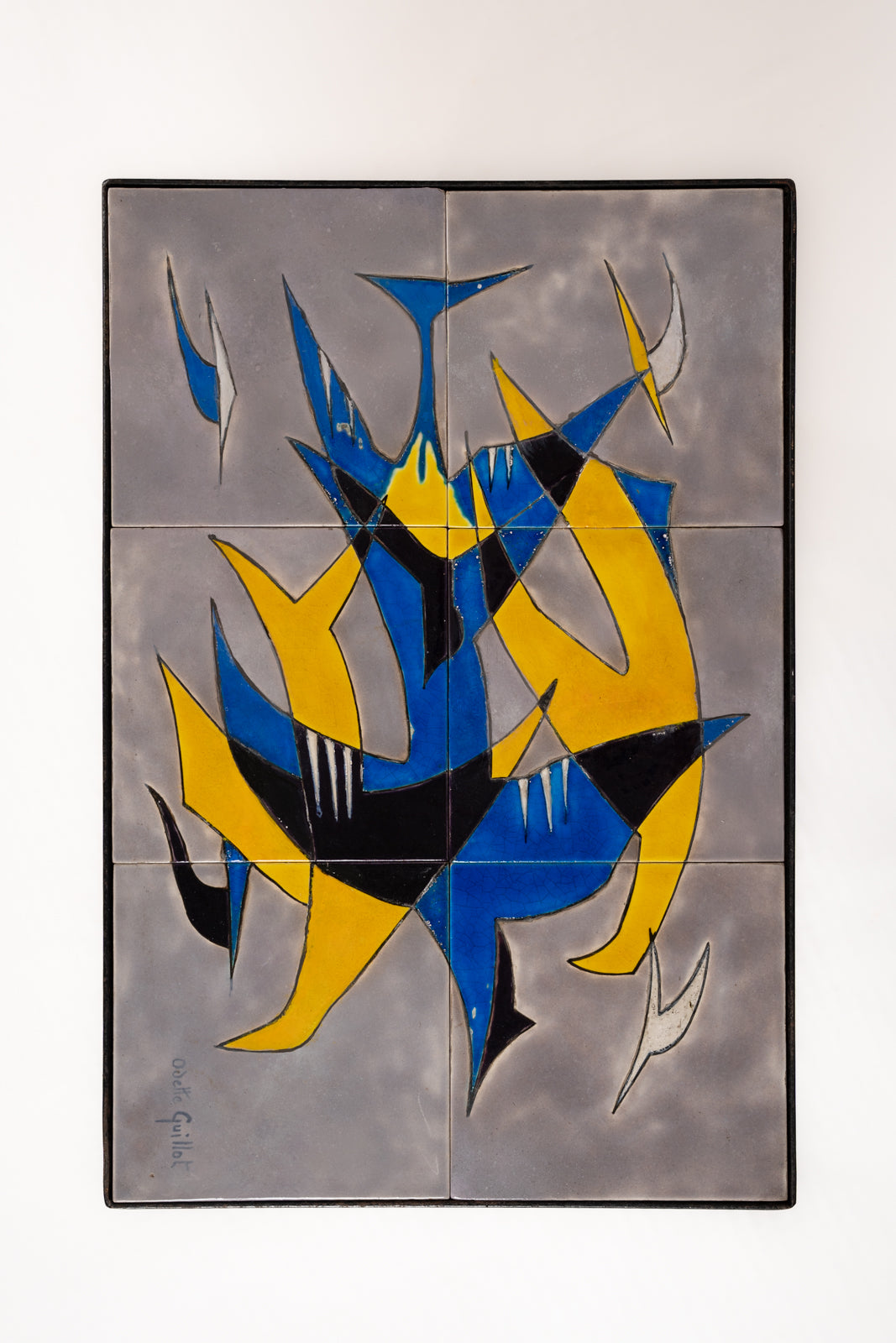 Table d’appoint en fer forgé et céramique émaillée