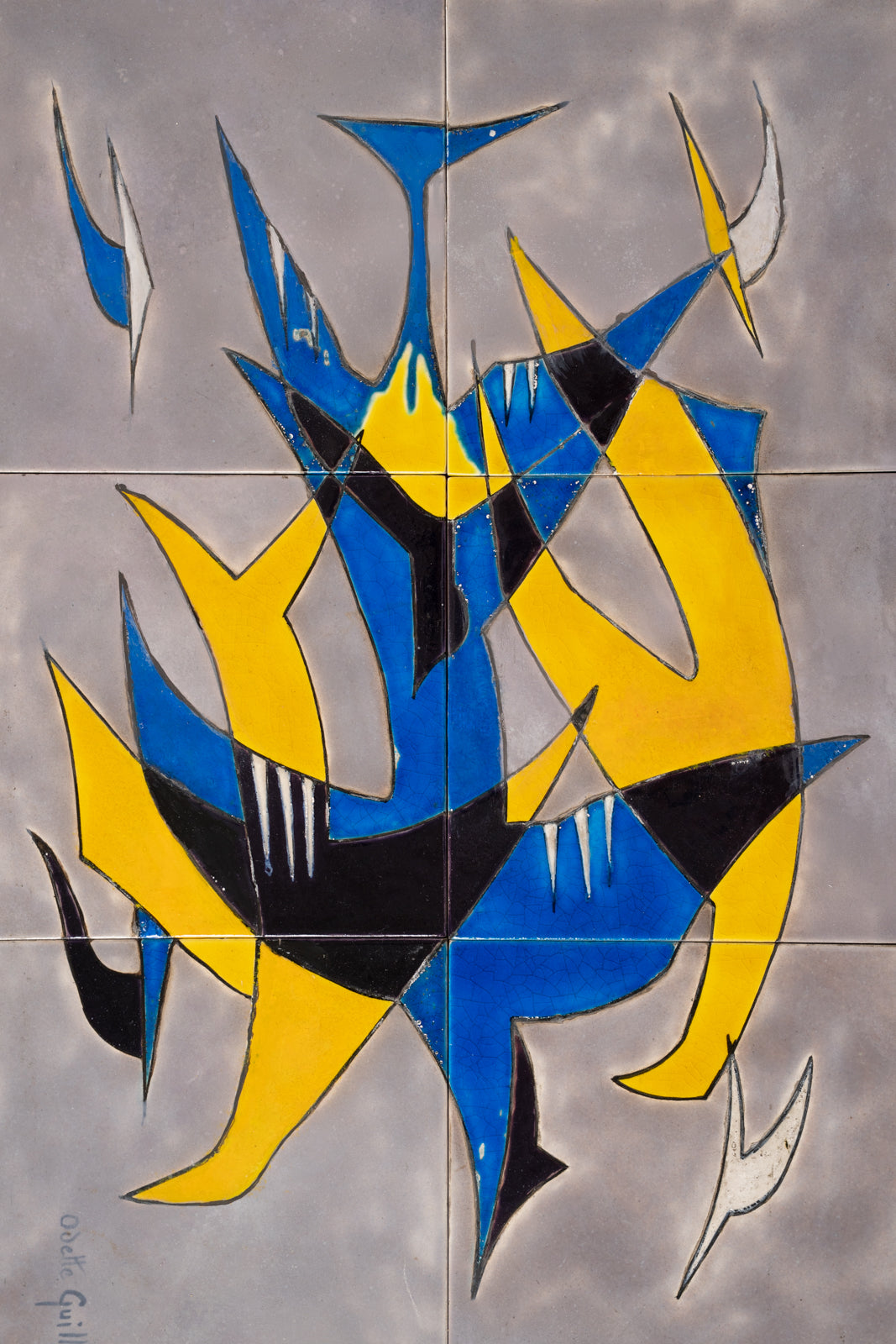 Table d’appoint en fer forgé et céramique émaillée