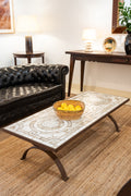 Table basse en fer forgé et céramique émaillée